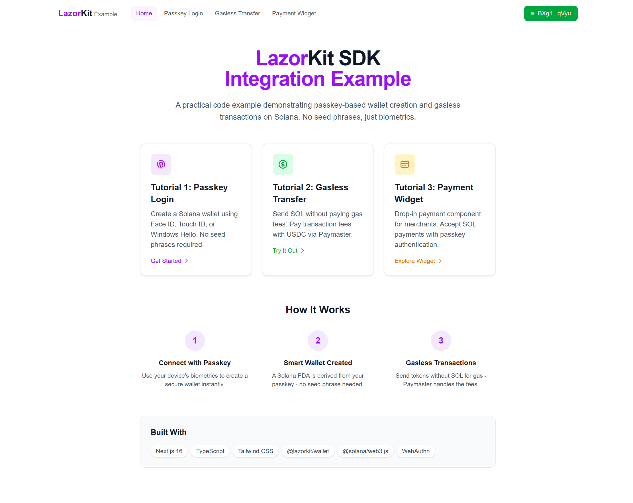 LazorKit SDK: Solana, WebAuthn project (Dev template)